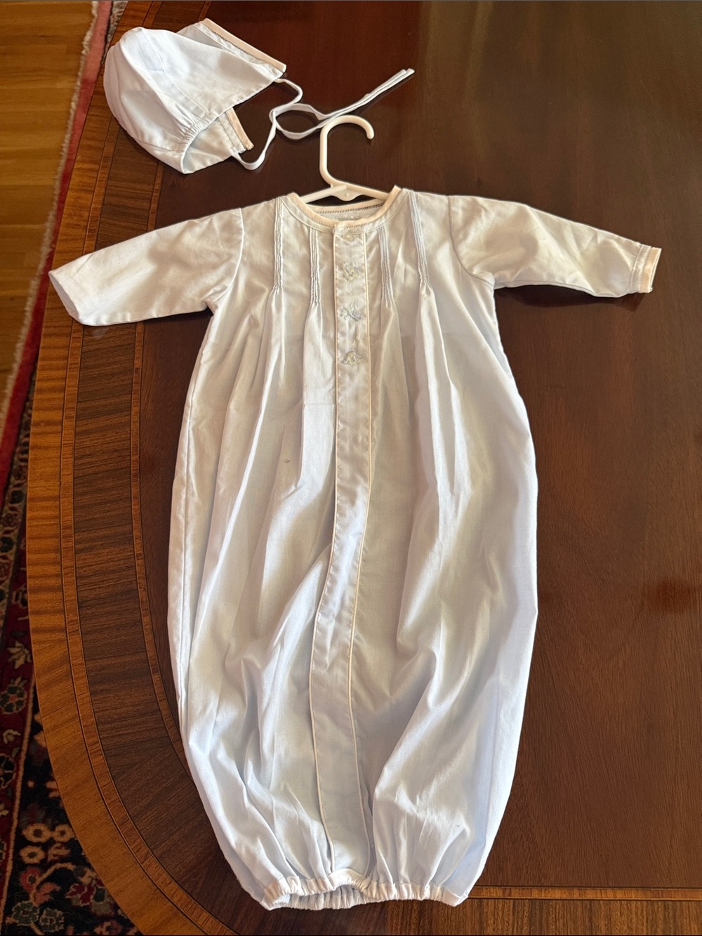 Light Blue Infant Gown with Button Front, Elastic Hem and Long Sleeves